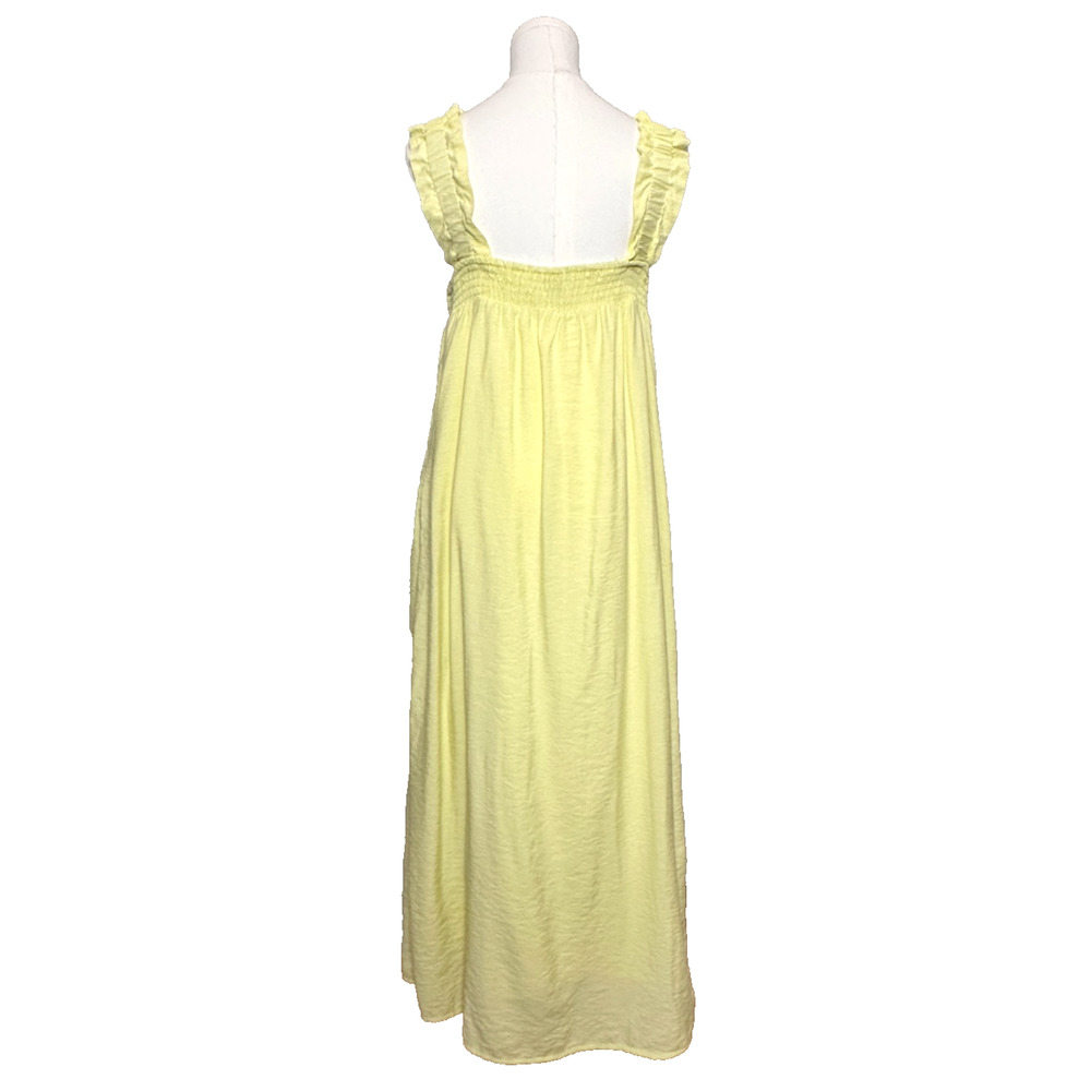 A New Day Yellow Nap Dress Ruffle Straps Smocked Back Midi Dress Pockets - Picture 5 of 8